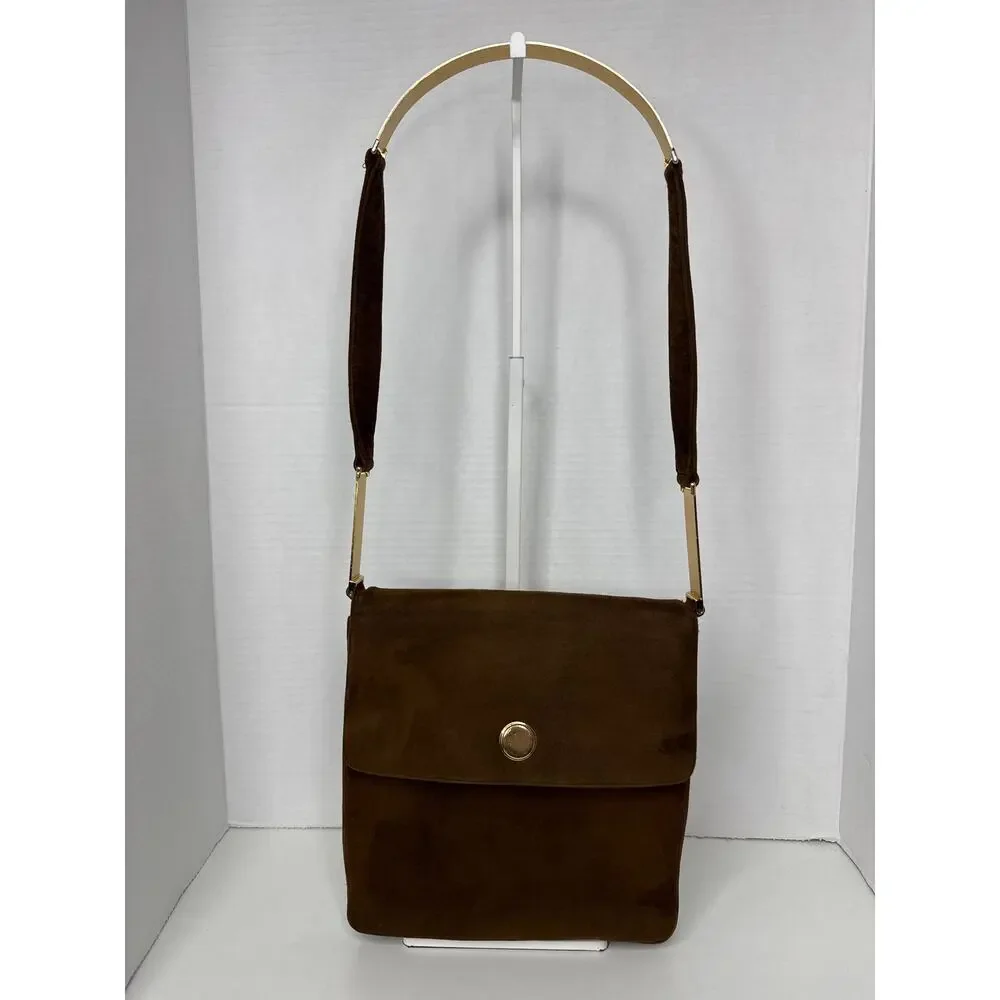 Prestige Vintage suede brown bag with gold hardware & flap closure